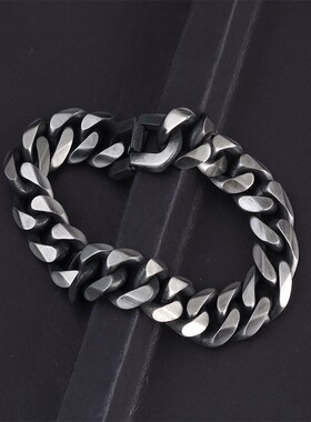 简约日系复古基本款古巴手链男士磨砂钛钢不掉色大码潮人做旧饰品