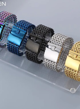 时尚霸气粗款方形鱼鳞手饰 欧美真空电镀30mm正反链钛钢男士手链