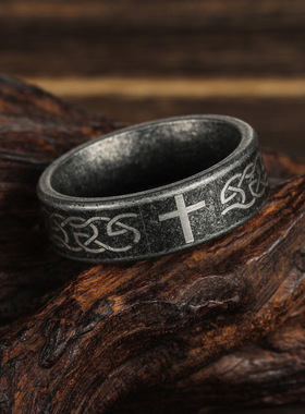 复古风十字架指钛钢做旧古银色简约戒指男饰品情侣对戒潮人指环
