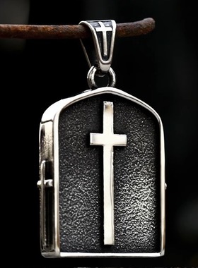 复古死神骷髅十字架钛钢吊坠不掉色欧美高级感铸造挂件饰品项链