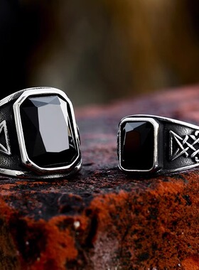 朋克风路西法撒旦钛钢戒指 欧美复古钛钢镶锆石指环欧美单身指环