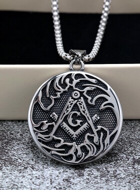 欧美朋克风共济会复古时尚钛钢吊坠男士霸气不掉色嘻哈项链挂件