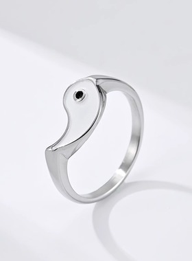 中国风创意新款太极图阴阳鱼钛钢戒指环男女分体组合情侣不掉色