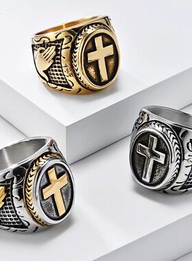 欧美文艺复古祈祷之手十字架钛钢戒指男士热销爆款嘻哈HIPHOP饰品