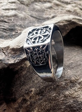 ROCK PUNK童军花时尚潮牌欧美钛钢戒指士通用不掉色个性复古