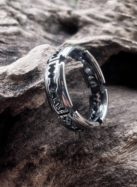 ROCK PUNK刀片个性时尚简约戒指士不掉色钛钢高级感潮牌食指环