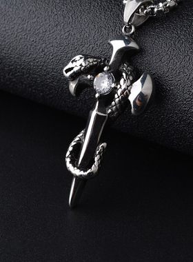 不掉色狼牙钛钢项链子霸气潮男女挂件简约个性嘻哈六芒星复古饰品