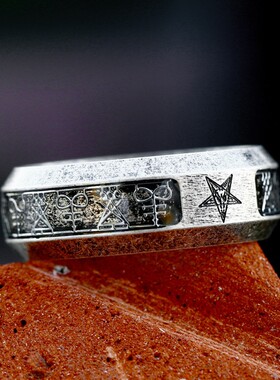 欧美五角星维京字母时尚钛钢戒指 复古做旧简约魔法阵不锈钢指环