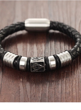 朋克潮牌高级感编织皮手环