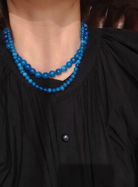 韩国ins博主fever同款蓝色串珠项链简约小众感设计高级感锁骨链女