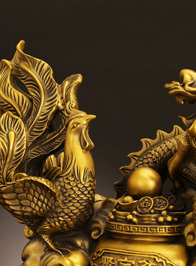 黄铜龙凤呈祥摆件金龙青龙汉龙家居客厅摆设工艺品办公室装饰品