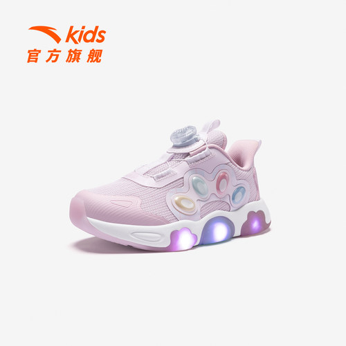 安踏儿童运动鞋女小童鞋2026年春季新款软弹舒适闪灯鞋旋钮童鞋 - 图0