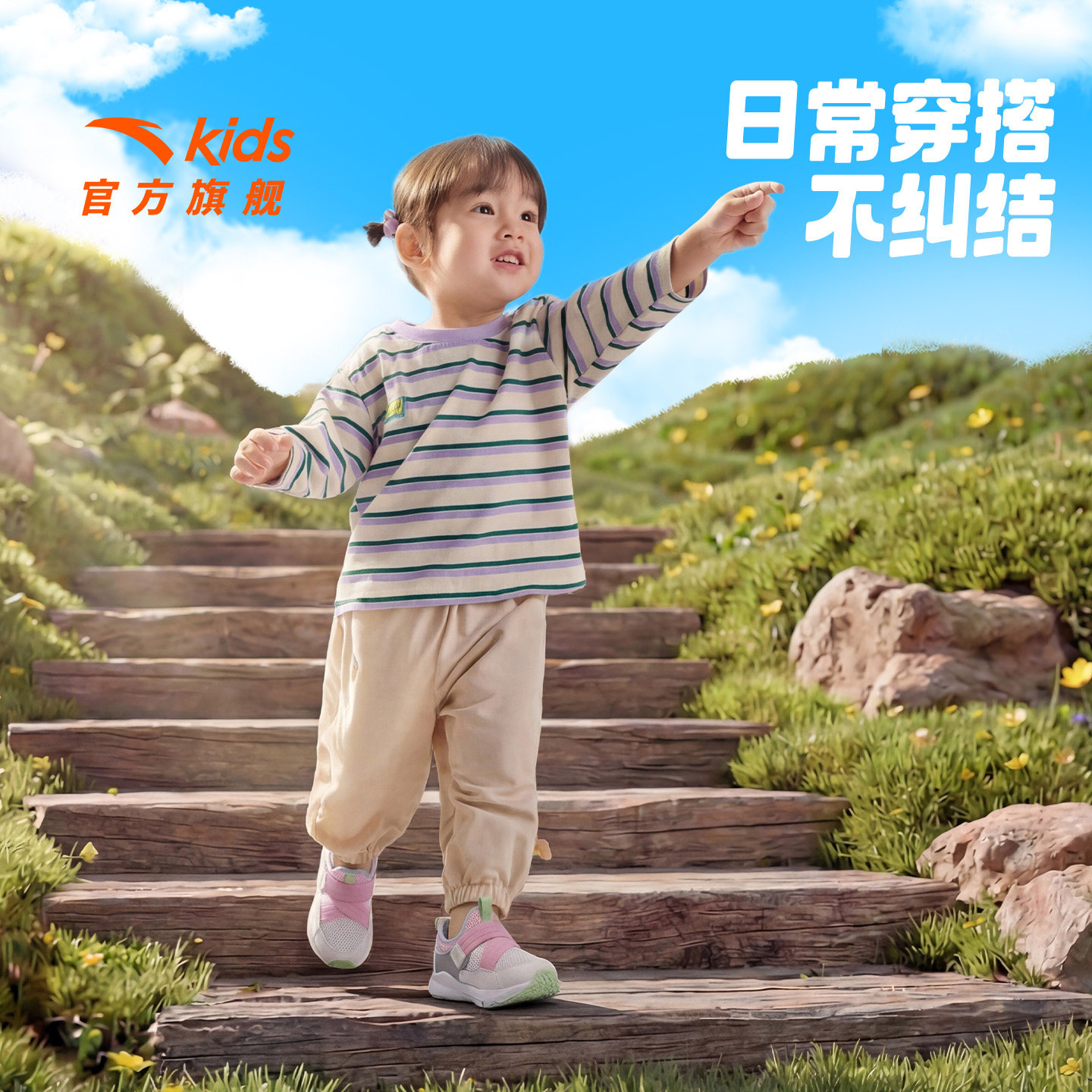 安踏儿童跑鞋2026夏季新款童鞋一脚蹬网眼透气运动跑步鞋日常休闲