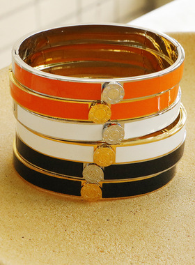 跨境手镯不掉色罗马数字手镯圆圈几何彩色滴胶不锈钢手镯轻奢首饰