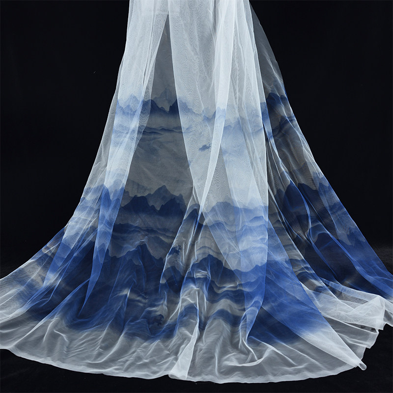 新中式水墨风山水网纱布料幼儿园环创手工渐变纱幔高密软网纱面料,淘宝优惠券,粉丝福利购,淘宝优惠卷