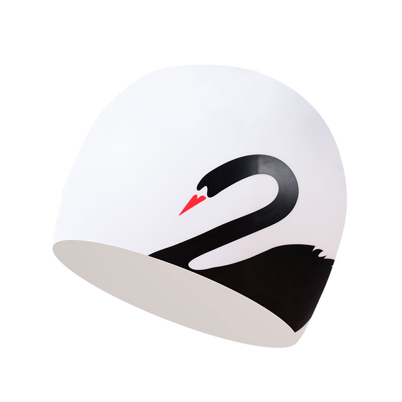 成人泳帽硅胶白色天鹅不勒头舒适防水长发专用印花专业游泳装备