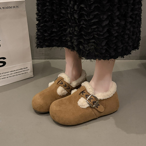 厚底内增高加绒勃肯鞋女2025新款冬季保暖毛毛棉鞋34码低帮雪地靴 - 图2