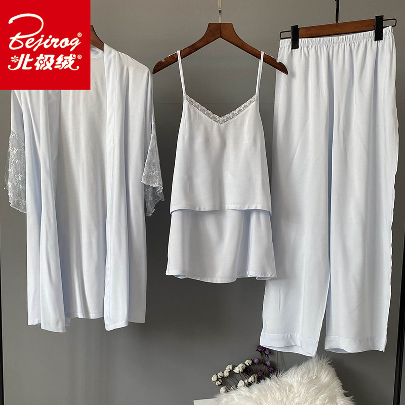 夏性感绵绸三件套孕妇可月子睡衣 北极绒百盈睡衣/家居服套装