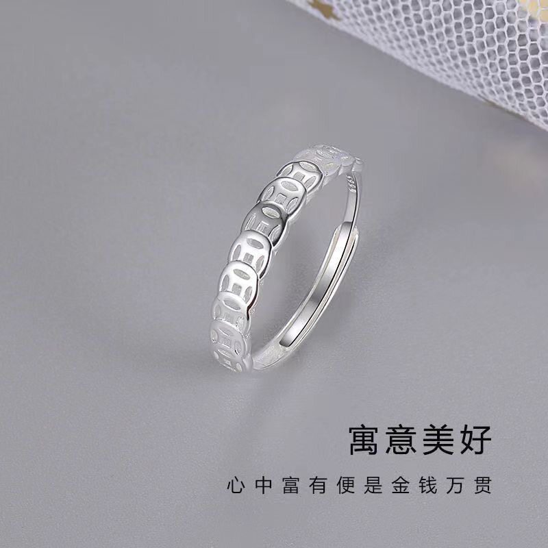 Pure silver 999 copper coin open ring for women