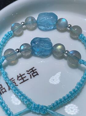 天然海蓝宝兔子手链石闺蜜萌宠