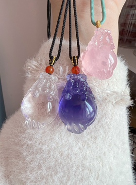 天然粉晶龙龟吊坠白水晶萤石龙龟毛衣链大吊坠百搭大气暴富男女