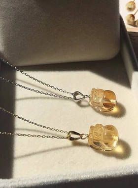 天然黄水晶貔貅吊坠项链锁骨财富石生意人小巧可爱女士礼物包邮