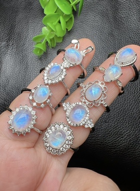 捡漏天然蓝月光石戒指清新自然礼