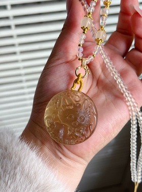 天然黄水晶狐狸可爱大眼狐可爱狐雕刻白水晶项链女友闺蜜礼物