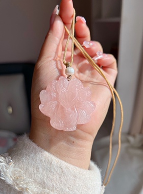 天然马粉粉晶狐狸吊坠大九尾灵狐百搭粉嫩公主精致毛衣链礼物女