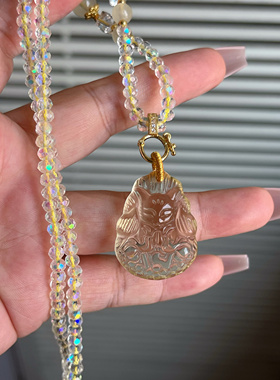 天然黄水晶水晶许愿狐吊坠毛衣链水晶珠链礼物男女显白清凉礼物