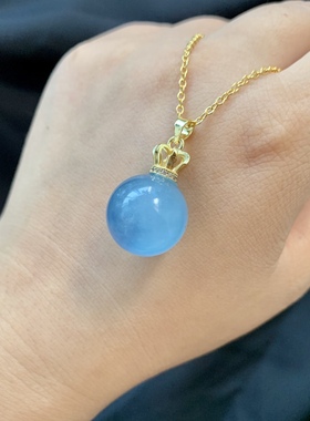 新品天然海蓝宝圆珠清新甜美好运