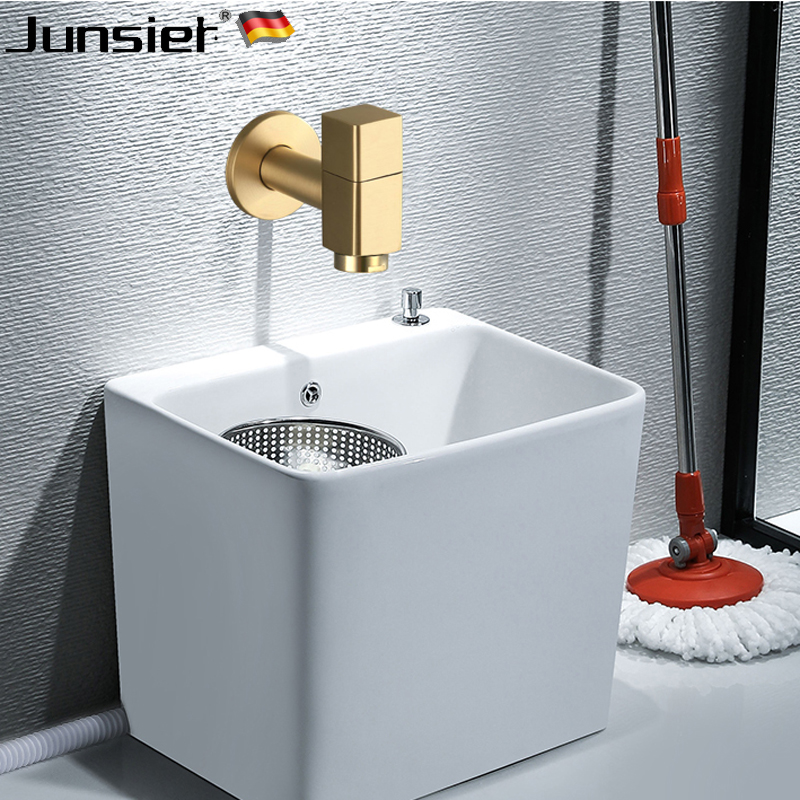 全铜枪灰色拖把池水龙头快开单冷防溅阳台水龙头加长水嘴入墙家用 - 图1