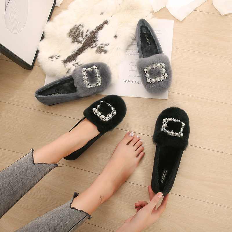 毛毛鞋女冬外穿加绒豆豆鞋女春秋季厚底棉鞋孕妇鞋防滑小码33 34,淘宝优惠券,粉丝福利购,淘宝优惠卷