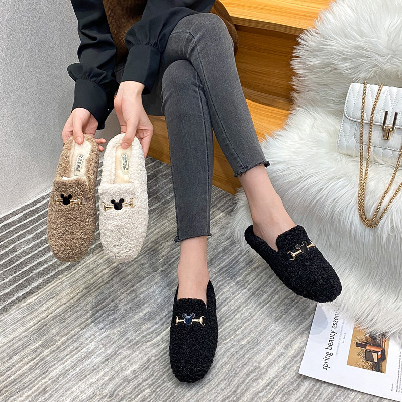 毛毛鞋女半拖秋冬外穿穆勒鞋加绒包头棉拖鞋平底大码女棉鞋41到43,淘宝优惠券,粉丝福利购,淘宝优惠卷