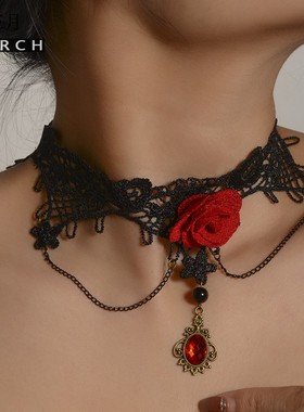 蔷薇花颈饰丝带女项链