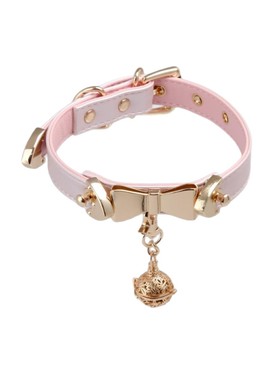 宫铃项圈女刻字高级粉色铃铛choker锁骨链金领蝴蝶结puppy牵引绳