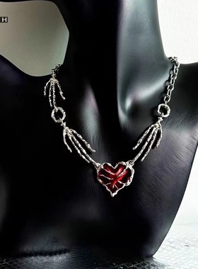 红色爱心朋克项链男亚文化y2k