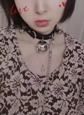 铃铛项圈牵引绳女朋友暗黑链子