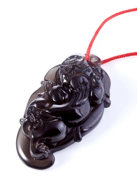 梦克拉黑曜石貔貅吊坠冰透树叶子