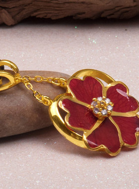 鲜花玫瑰红色项链吊坠