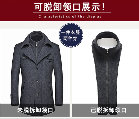 秋冬新款羊毛呢夹克男装加厚商务休闲中年毛呢大衣男士外套爸爸装