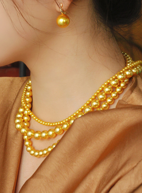 W的手创南洋金珠色项链