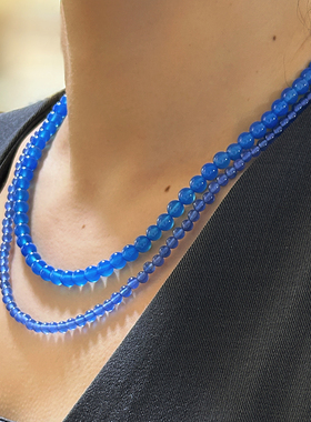 蓝玛瑙串珠项链复古显白锁骨链