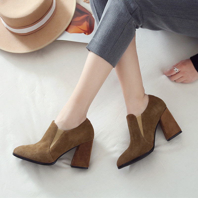 韩版磨砂深口单鞋女粗跟尖头2024春秋新款上班工作鞋子百搭高跟鞋,淘宝优惠券,粉丝福利购,淘宝优惠卷