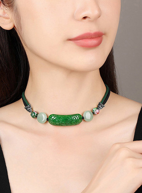 原创古风绿色干青项链女