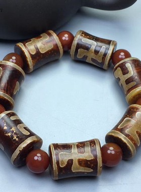 古玩杂项西藏玉髓包浆天珠手串