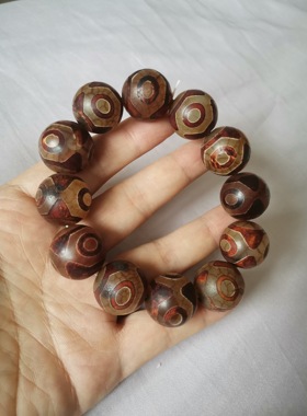 男西藏玛瑙复古三眼天珠手链