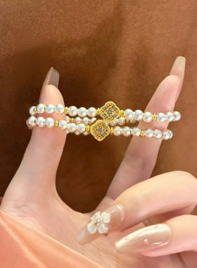平安吉物「青花瓷」镂空四叶花花朵古法圆珠高级感手串手饰女手链