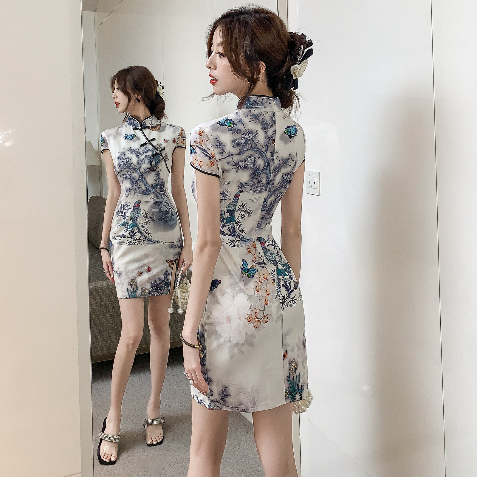 新中式日常复古改良短款旗袍年轻款超仙女气质显瘦收腰性感连衣裙