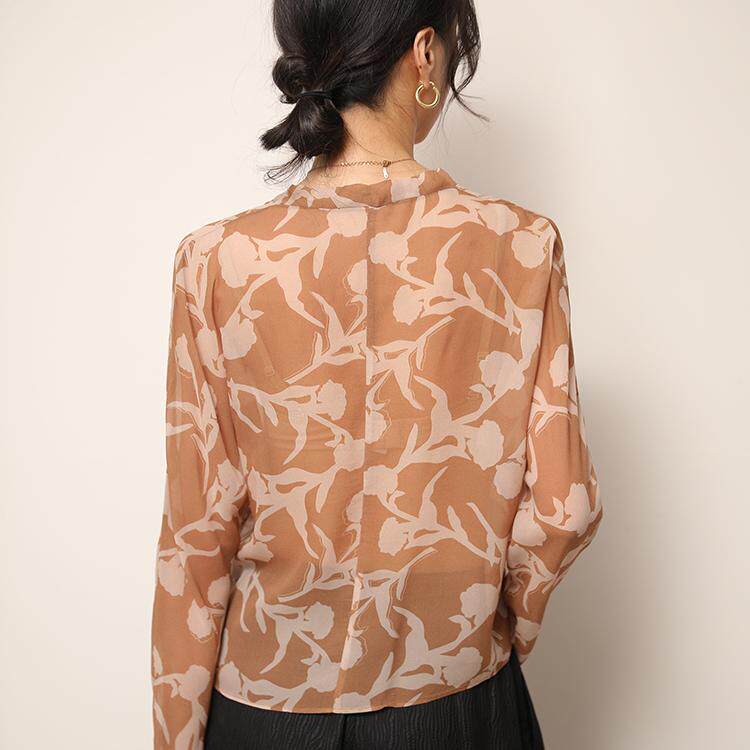 高端印花真丝乔其纱衬衫女长袖2025春夏款V领气质薄款桑蚕丝上衣